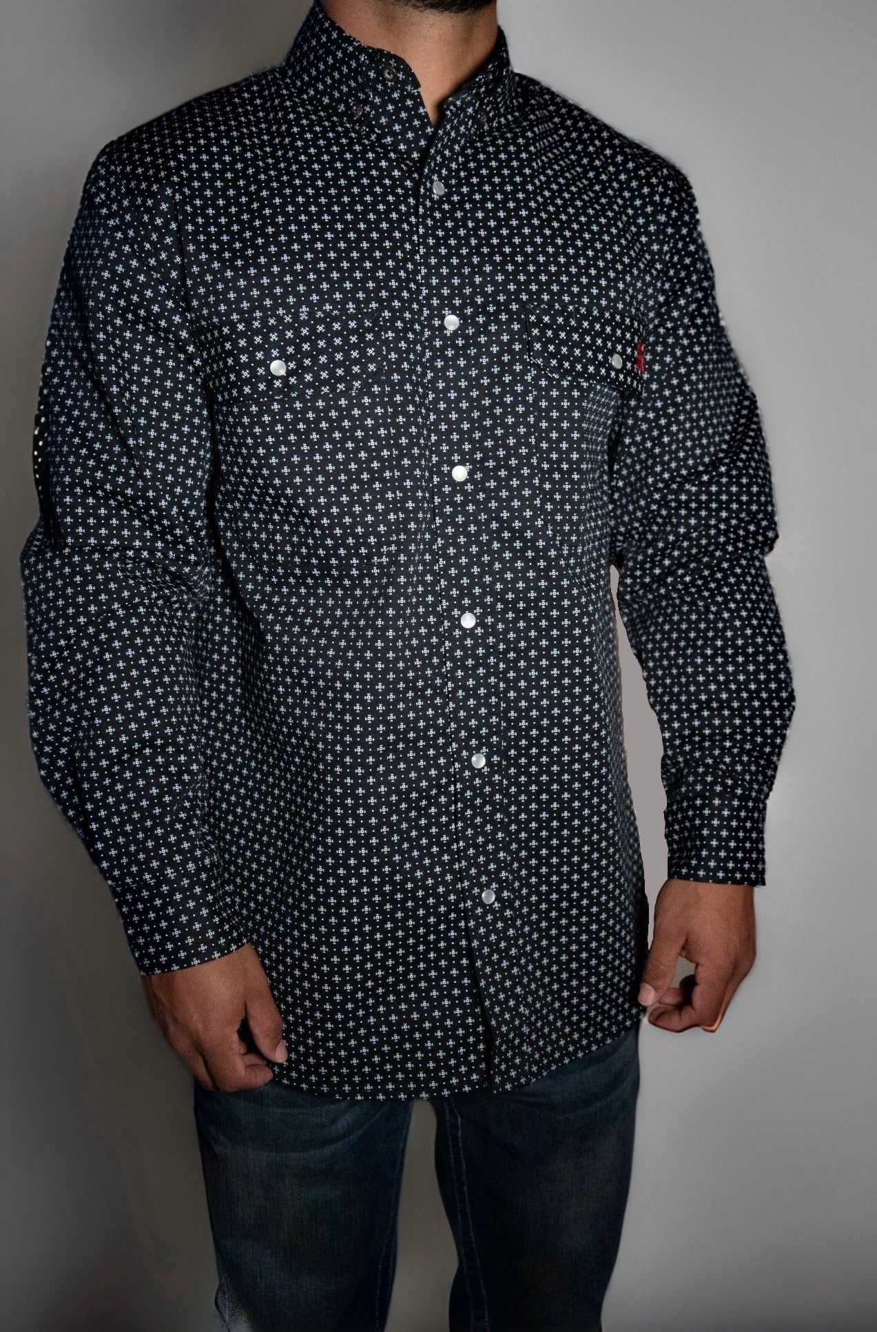 FR Pearl Snap Work Shirt - Reaper Black - Static FR