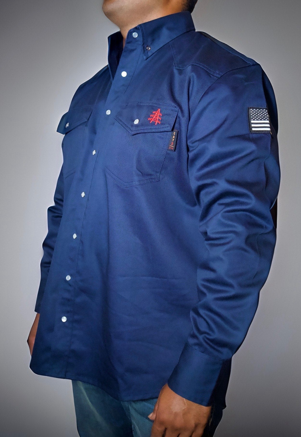 FR Western Style Pearl Snap Navy Shirt | Static FR Large Tall FR Western Style Pearl Snap Navy Shirt | Static FR Large Tall