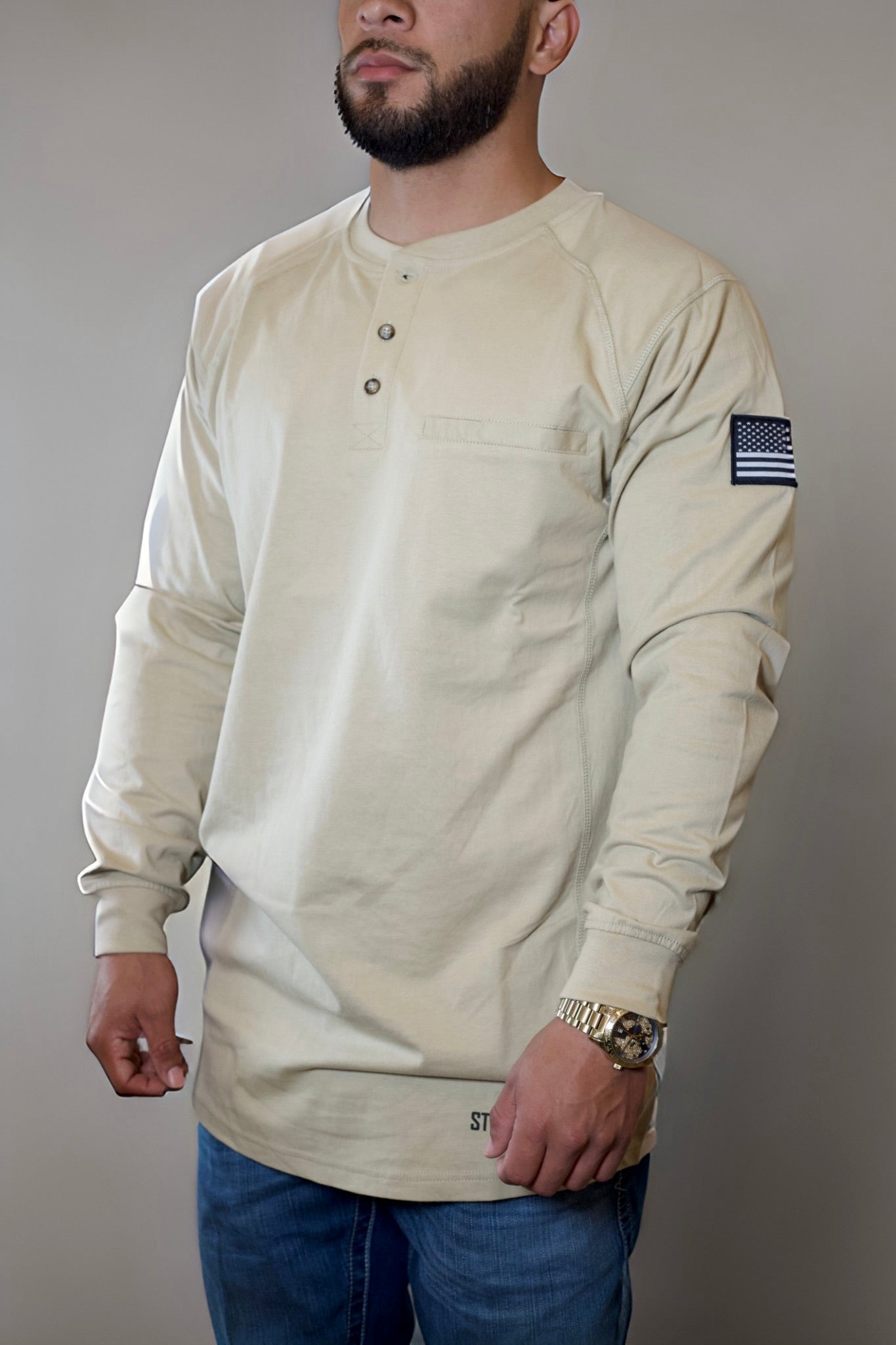 FR 3-Button Henley Shirt - Tan