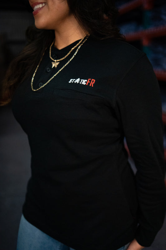 Women's FR 3-Button Henley - Black