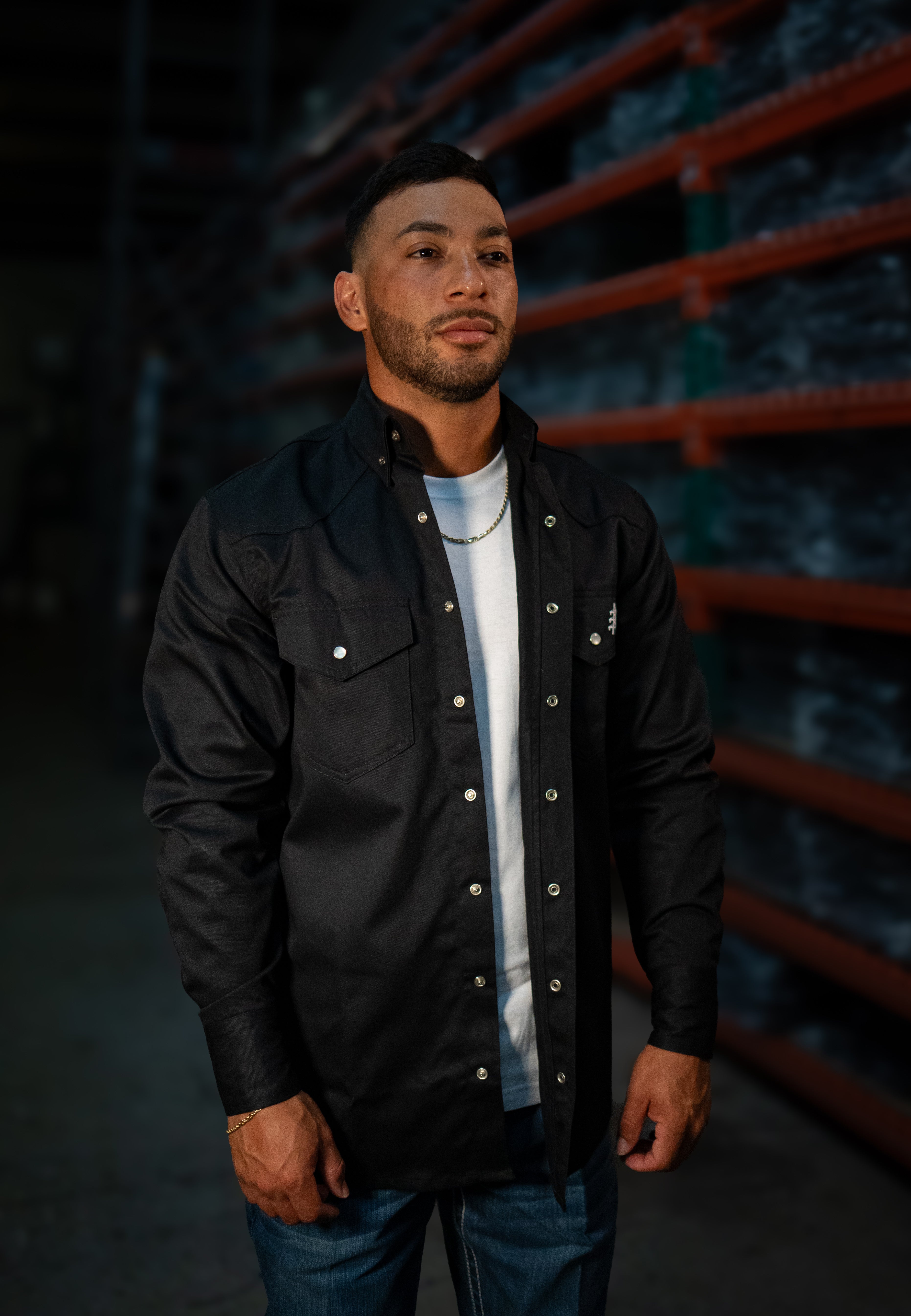 FR Western Style Pearl Snap Khaki Shirt | Static FR