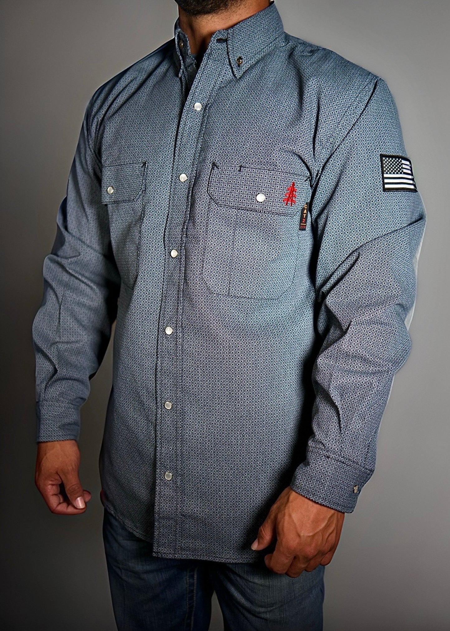 FR Pearl Snap Work Shirt - Gray