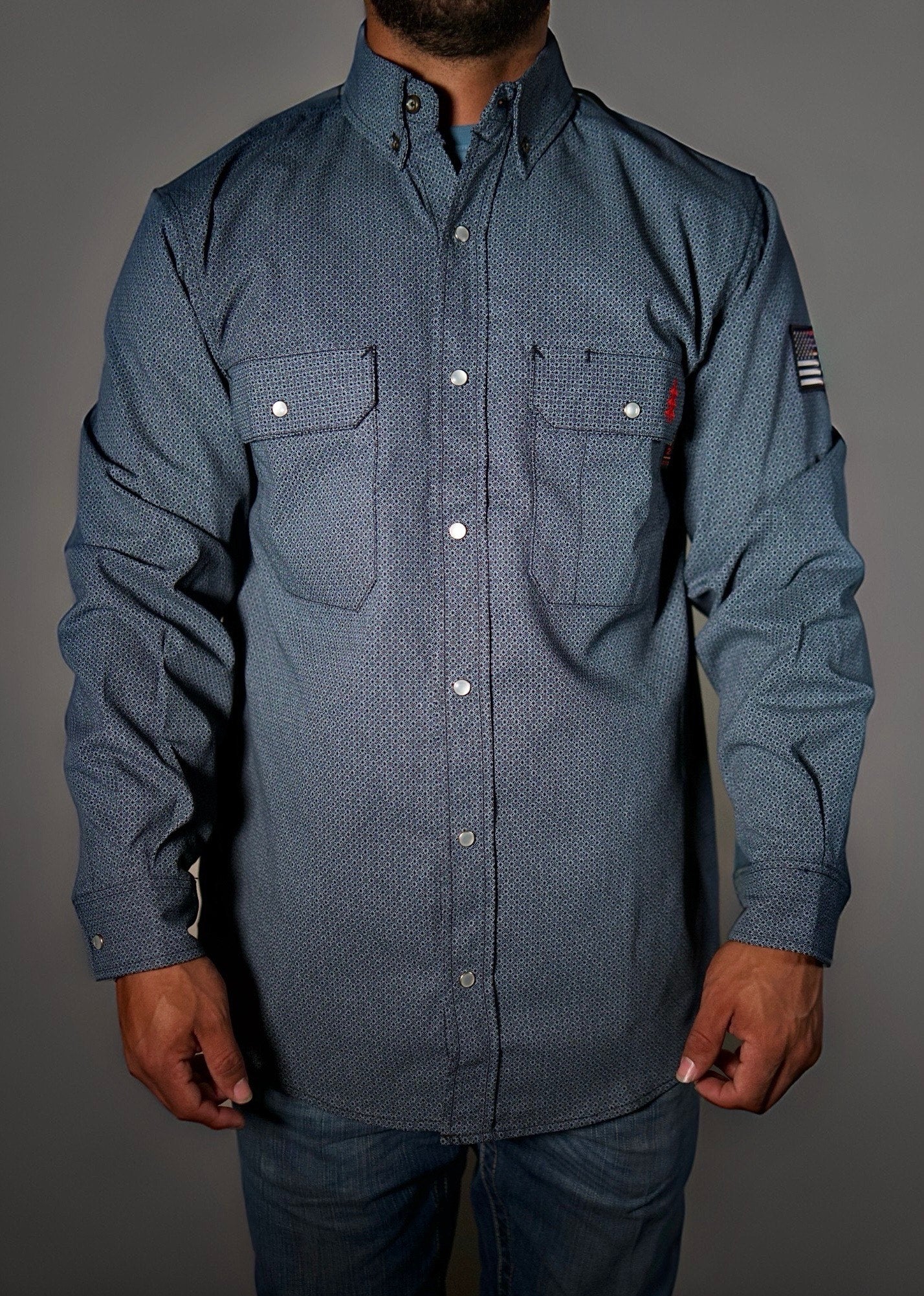 FR Pearl Snap Work Shirt - Gray